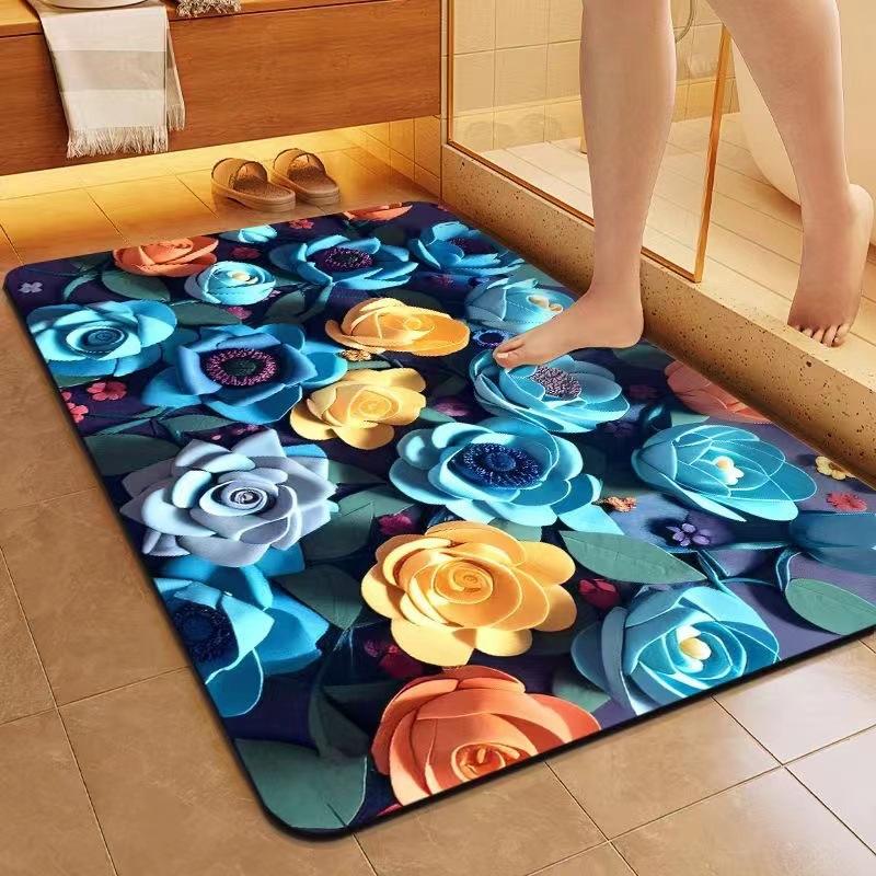 Three Dimensional Flower Floor Mat Bathroom Diatom Mud Anti Slip  Dirt Resistant and Quick Drying Floor Mat Household Water Absorption Carpet