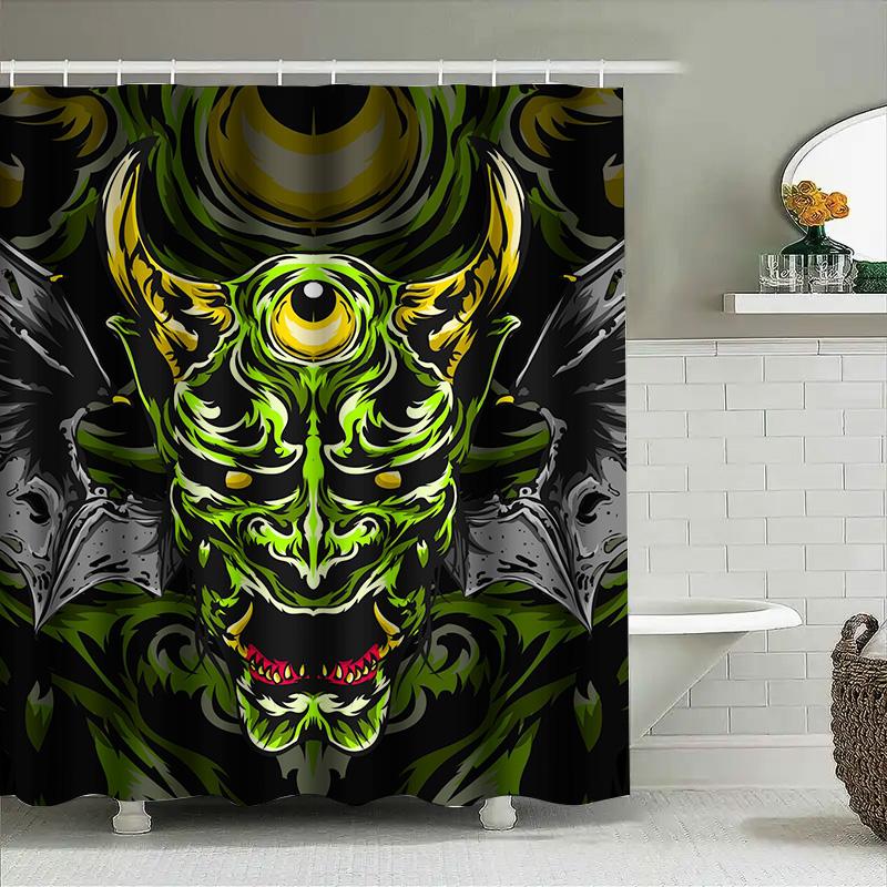 

Tuniu Cool Japanese Oni Face Shower Curtain Unique Decorative Bathroom Curtain For Home Decor W60H190(CM)-1 Pcs