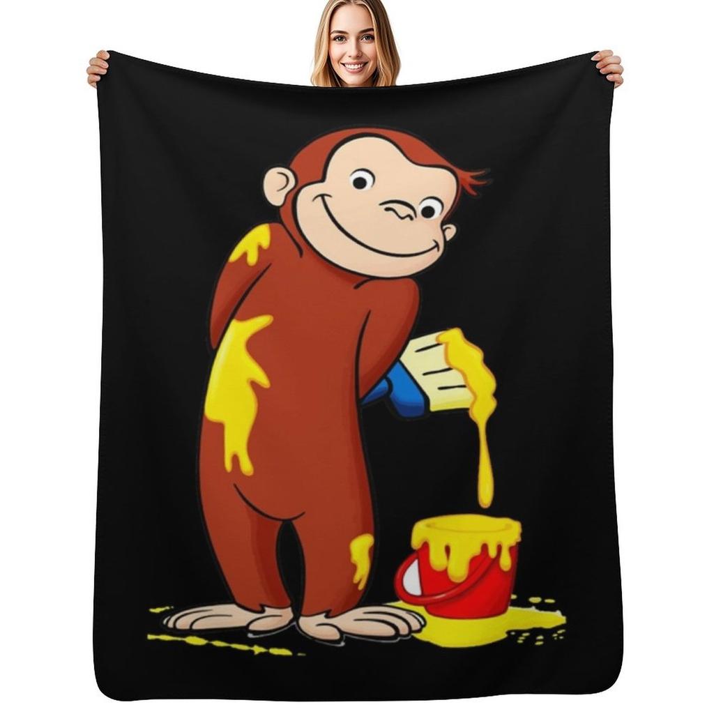 Curious George Monkey with Yellow Throw Blanket All Weather Soft Throw Blanket for Sofa