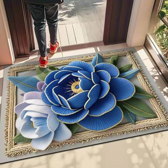 Bodenmatte 3D Blumenmuster Badezimmerteppich Hochsaugfähig Schnelltrocknend Rutschfeste Gummiunterseite Küche Dusche Waschküche Fußmatte