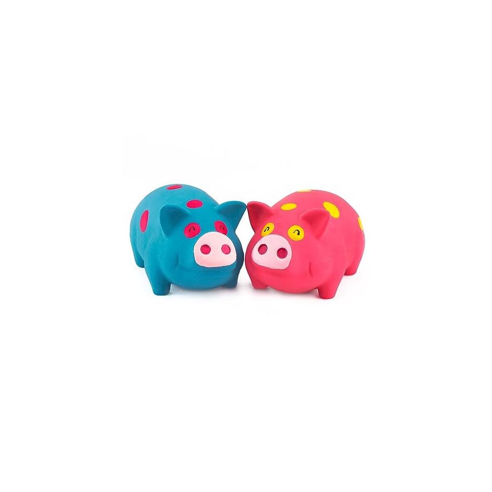 2 Pack 6 Inch Grunting Latex Rubber Dog Toy Polka Dot Pig for Medium Dogs Squeeze Interactive Play Assorted Color