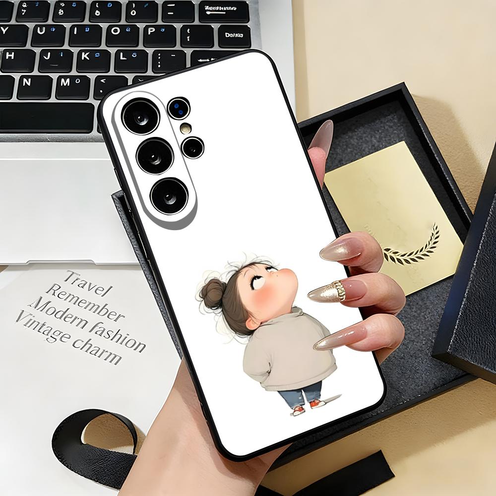 Cute Angry Little Girl Phone Case For Samsung S26 S25 S24 FE S23 S22 S21 Plus S20 Ultra Note20Ultra Black Soft Shell