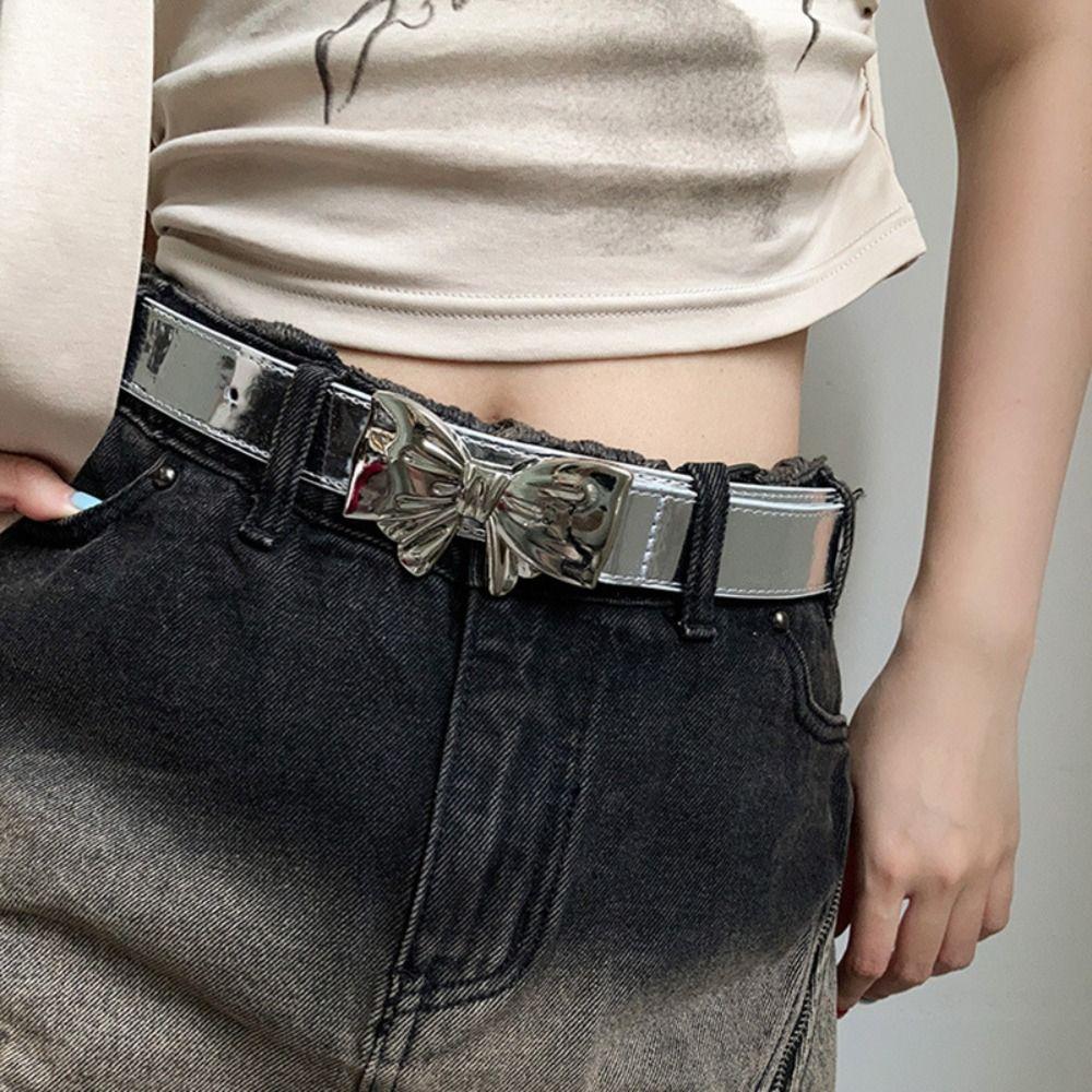 

Кожаный пояс с пряжкой-бантом Y2k Bow Belt Simple Daily серебряный