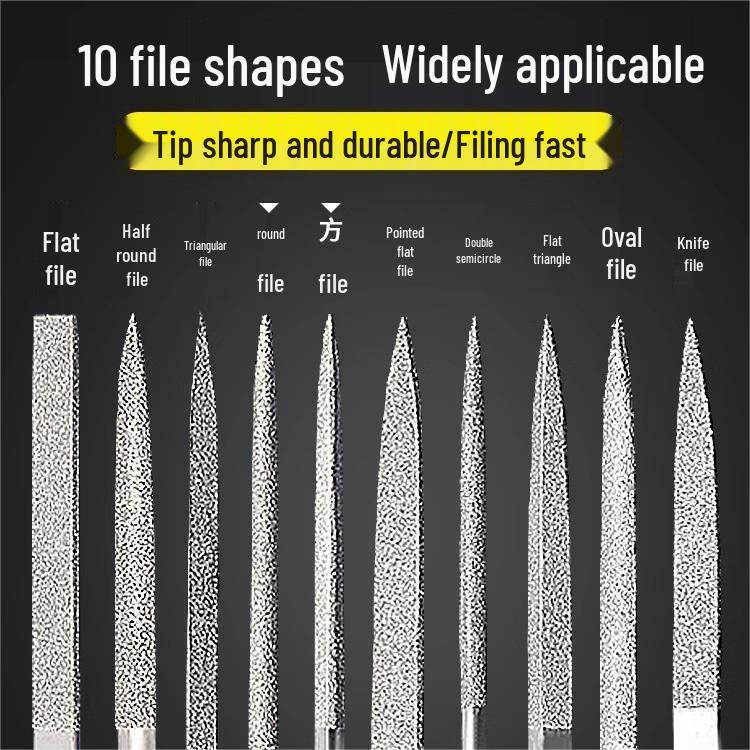 Diamond-Coated Assorted Woodworking and Metal Files Set: Flat, Half-Round, Triangular Shaping Tools