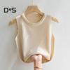 Damska kamizelka dziewiarska z okrągłym dekoltem, bez rękawów, sztuczne perły, ozdobne topy, dopasowany krój, jednolity kolor, rozciągliwe topy
