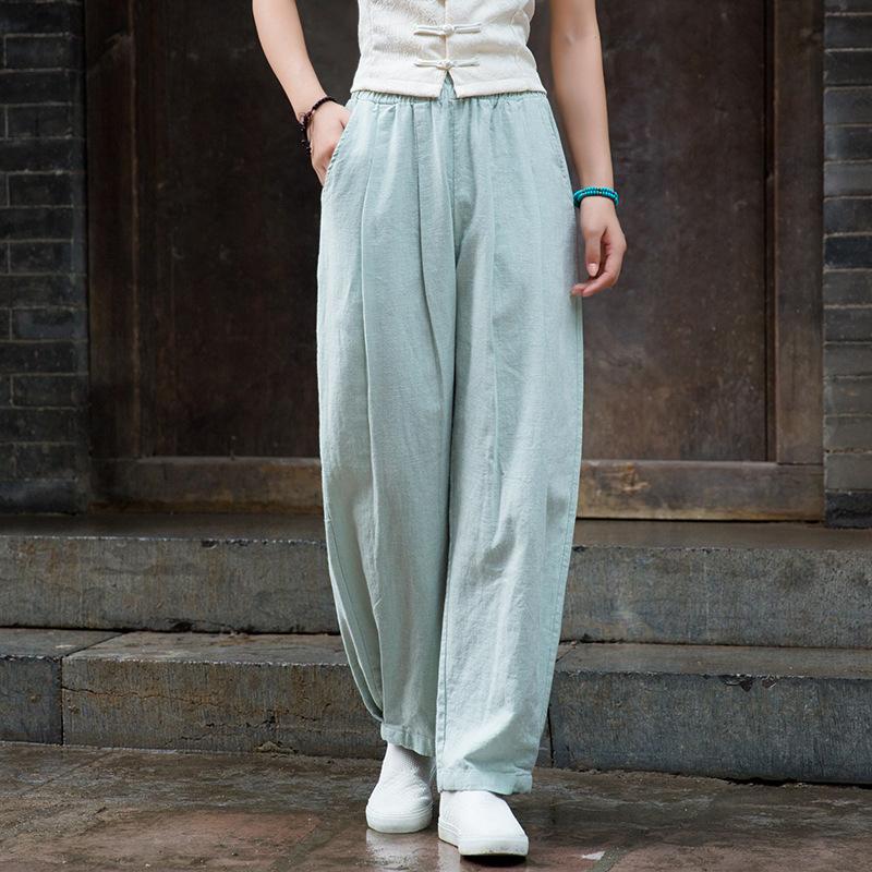 Spring and Summer Cotton Linen Women's Plus Size Literary Loose Pants Lantern Pant