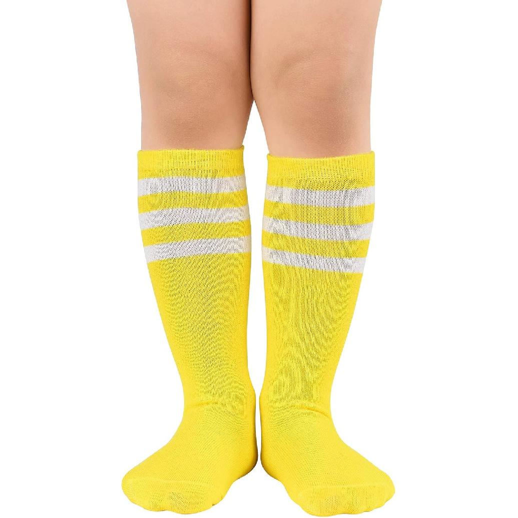 Toddler Knee High Socks Striped Athletic Soccer Socks for Baby Boys Girls Softball Socks 1 Pack Yellow & White