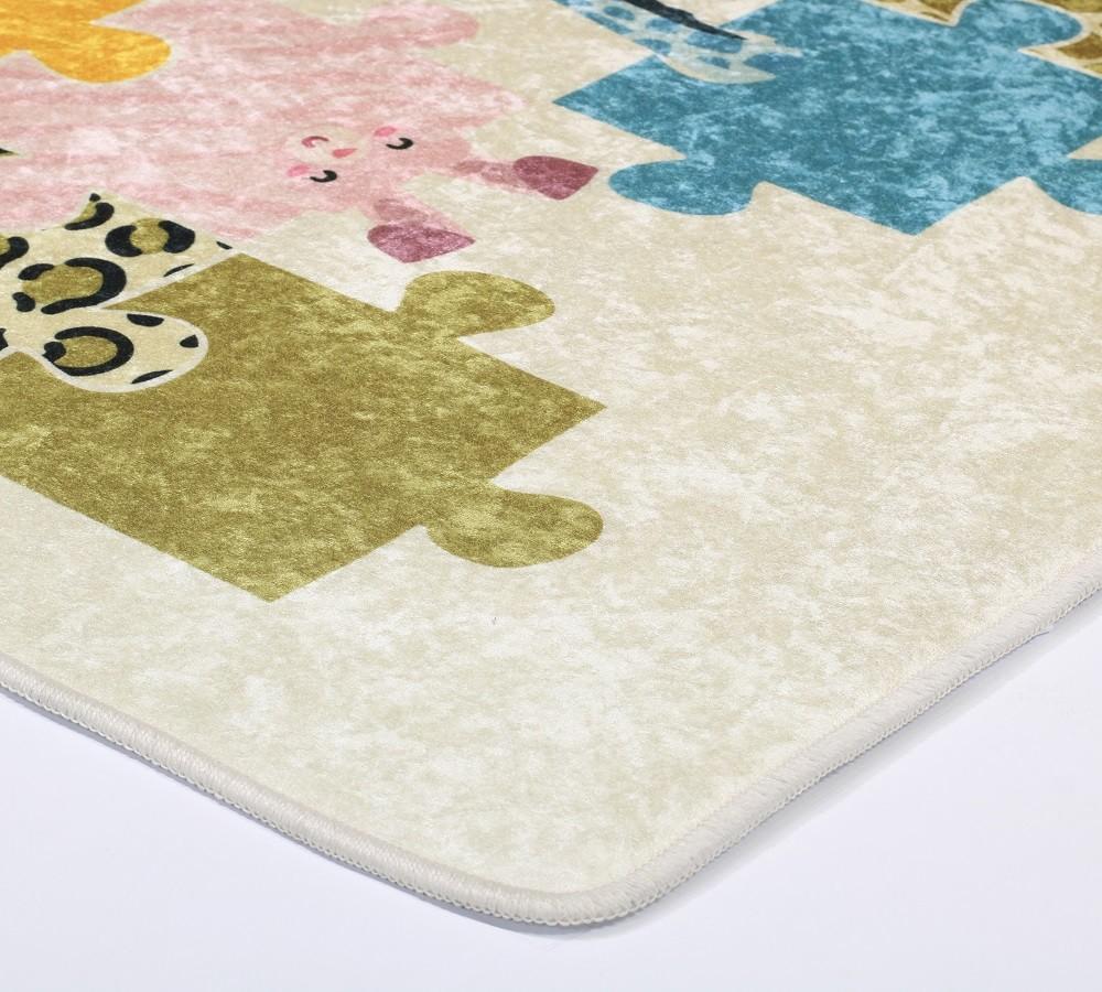 Children's Bedroom Rug 100x150 Cm Polyester Puzzle Beige