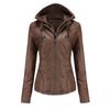 Hooded Leather Jacket Two-piece Removable Leather Jacket Women's Jacket Women's Washed Leather