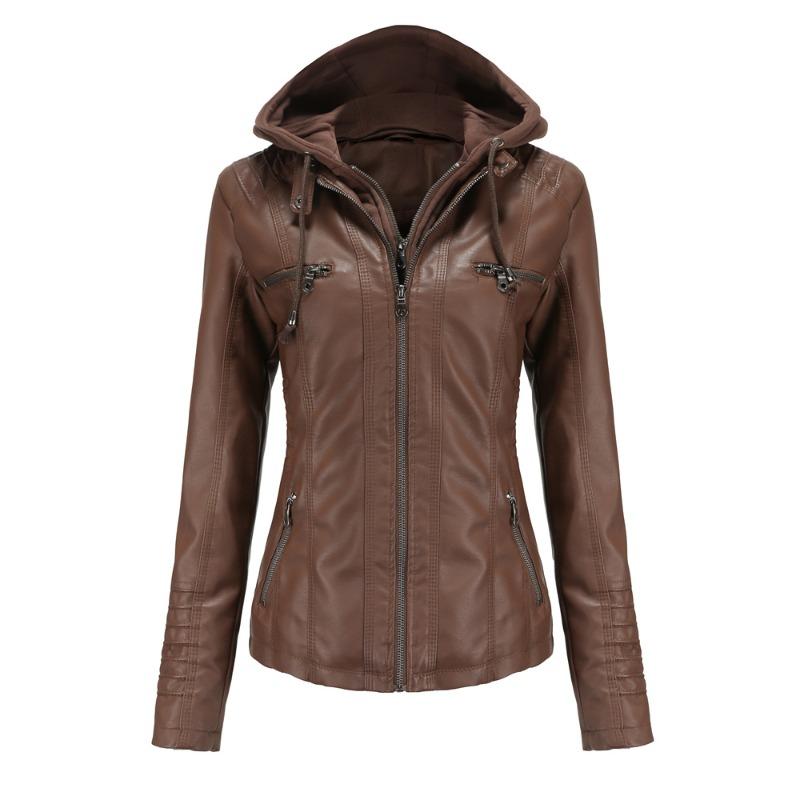 Hooded Leather Jacket Two-piece Removable Leather Jacket Women's Jacket Women's Washed Leather