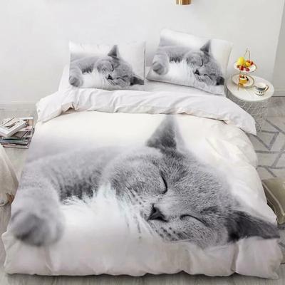 Juego de funda nórdica con estampado de gatos, tamaño Queen, para niños, niñas, niños, dibujos animados en 3D, funda de edredón de poliéster con estampado de gatos