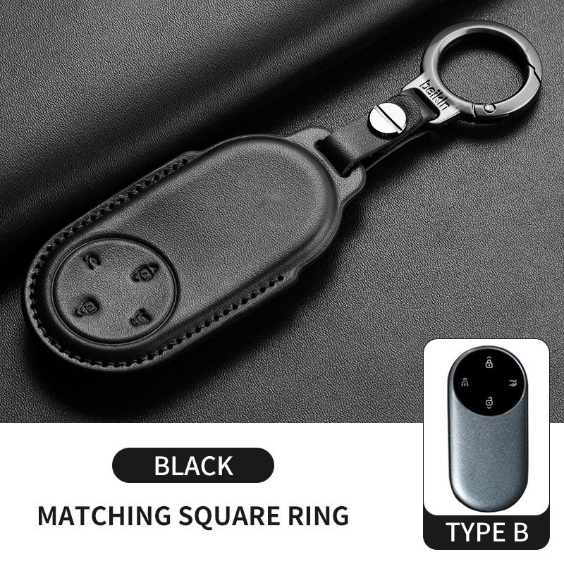 Fit For Huawei Aito M5 M7 M8 M9 - Genuine Genuine Leather Auto Smart Key Fob Cover Case Keyless Protector Housing Mount Key Ring Keyring