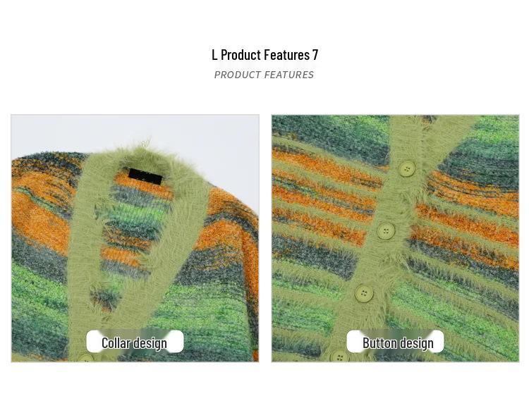 Unisex Strickjacke mit Farbverlauf und kontrastierenden Streifen, langen Ärmeln