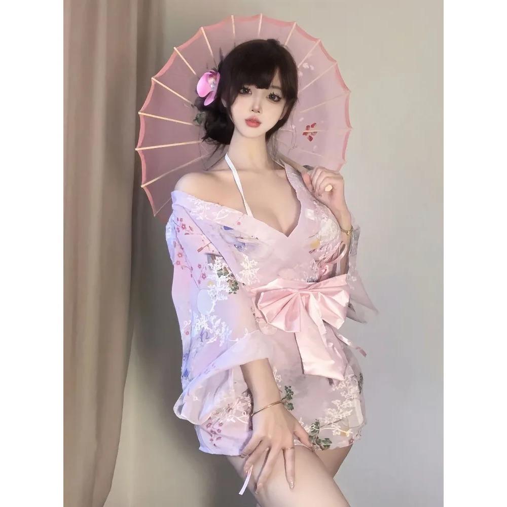 Japanese Kimono Uniform Cosplay Christmas Lingerie Waist Belt with Robe Temptation Costumes Pajamas for Women Underwear Sex Show
