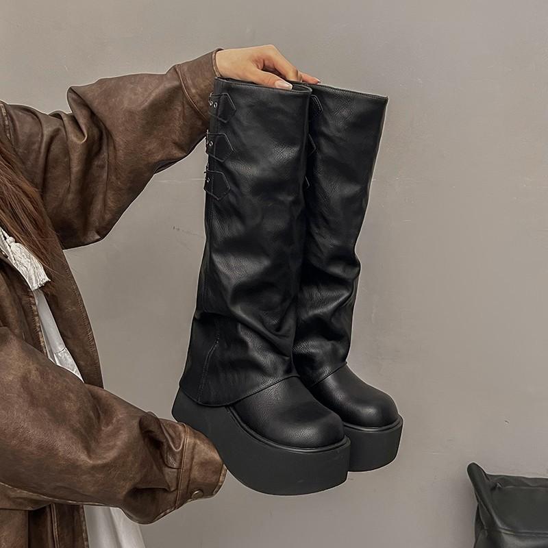 Two wear belt buckle boots 2025 summer new punk style pointed western cowboy boots retro versatile leather