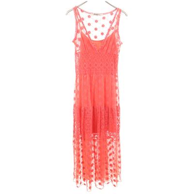 Lace Embroidery_ No Sleeve Long Dress 38 Pink Women Used