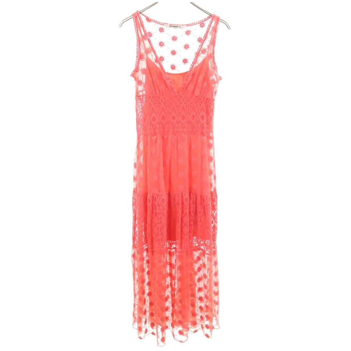

Desigual Lace embroidery_ No sleeve Long dress 38 Pink Women Used