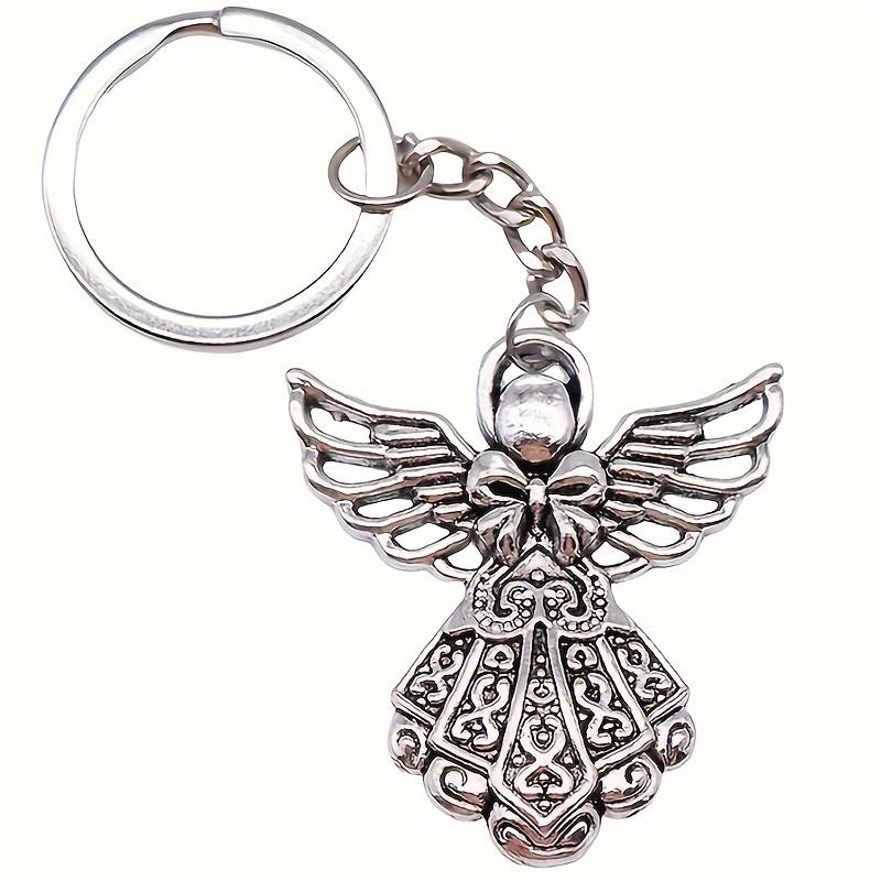 Stylish Retro Silvery Guardian Angel Keychain Punk Style Zinc Alloy Pendant Keyring, Perfect for Bags, Wallets, Backpacks, Car Charms