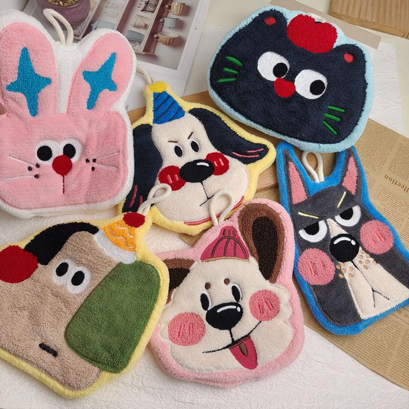 Cat Hand Towel Super Absorbent Coral Fleece Soft Cute Face Cloth for Bathroom Kitchen Hand Drying