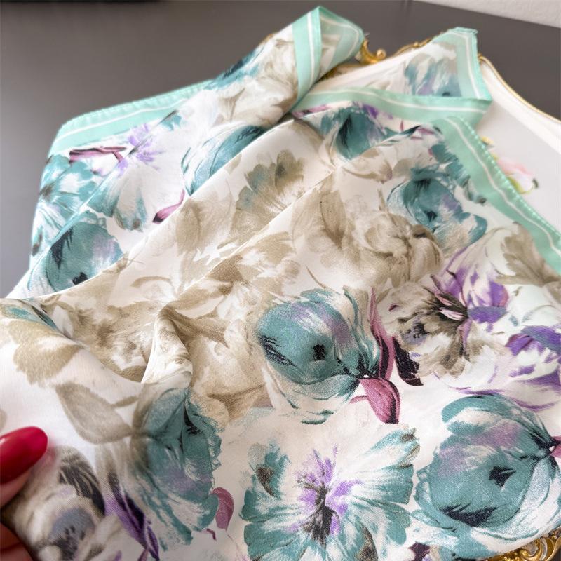 Luxury Brand Print 70cm Square Scarves Women's Designer Silk Scarf Floral Bandana Small Neckties Hairbands Foulard Shawl
