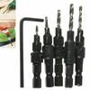 High-performance 5x Adjustable Woodworking Countersink Drill Bit Set For Multiple Screw Sizes