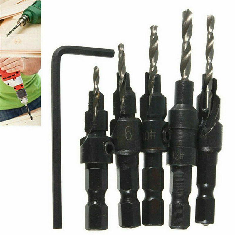High-performance 5x Adjustable Woodworking Countersink Drill Bit Set For Multiple Screw Sizes