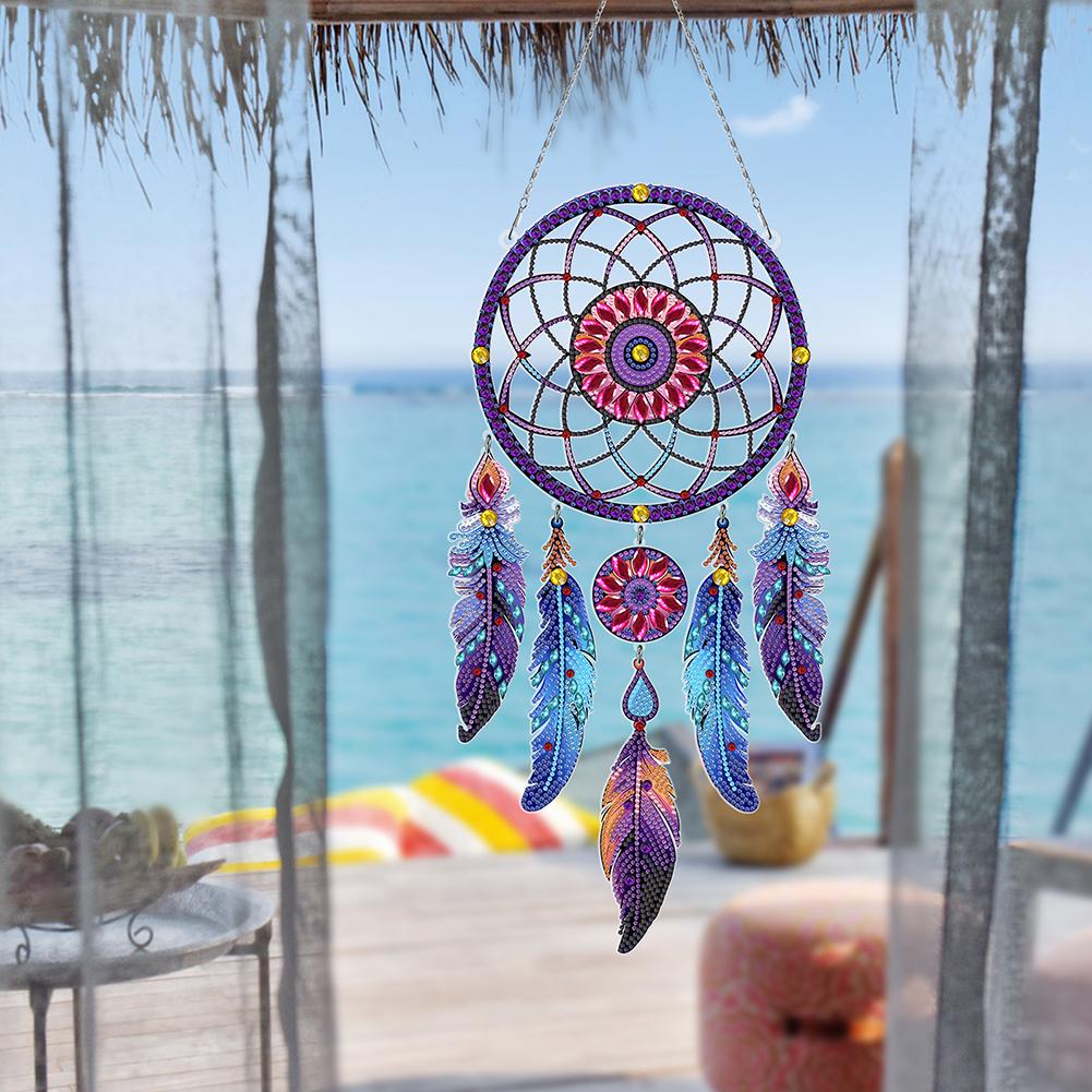 Dream Catcher 2D Flat DIY Rhinestone Diamond Art Window Pendants Special Shape Diamond Art Pendant Wall Decor for Home & Windows