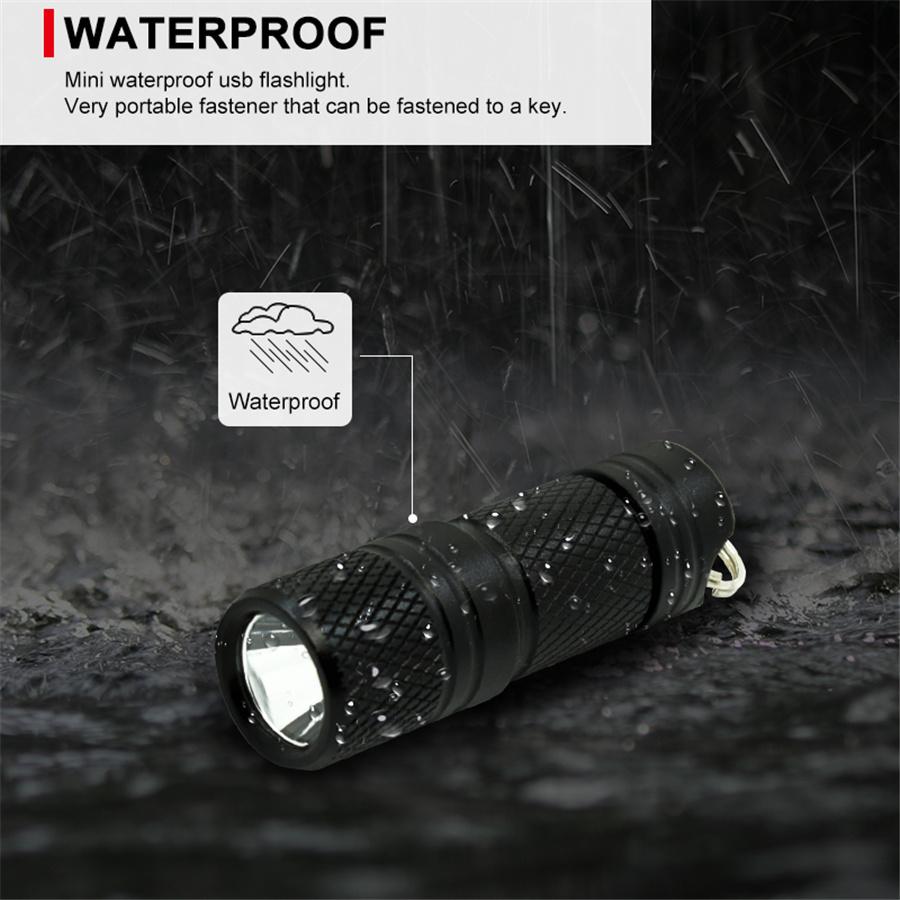 Portable Mini Pocket LED Flashlight USB Rechargeable Waterproof White Light Keychain Torch Super Small Lanterna + 10180 Battery