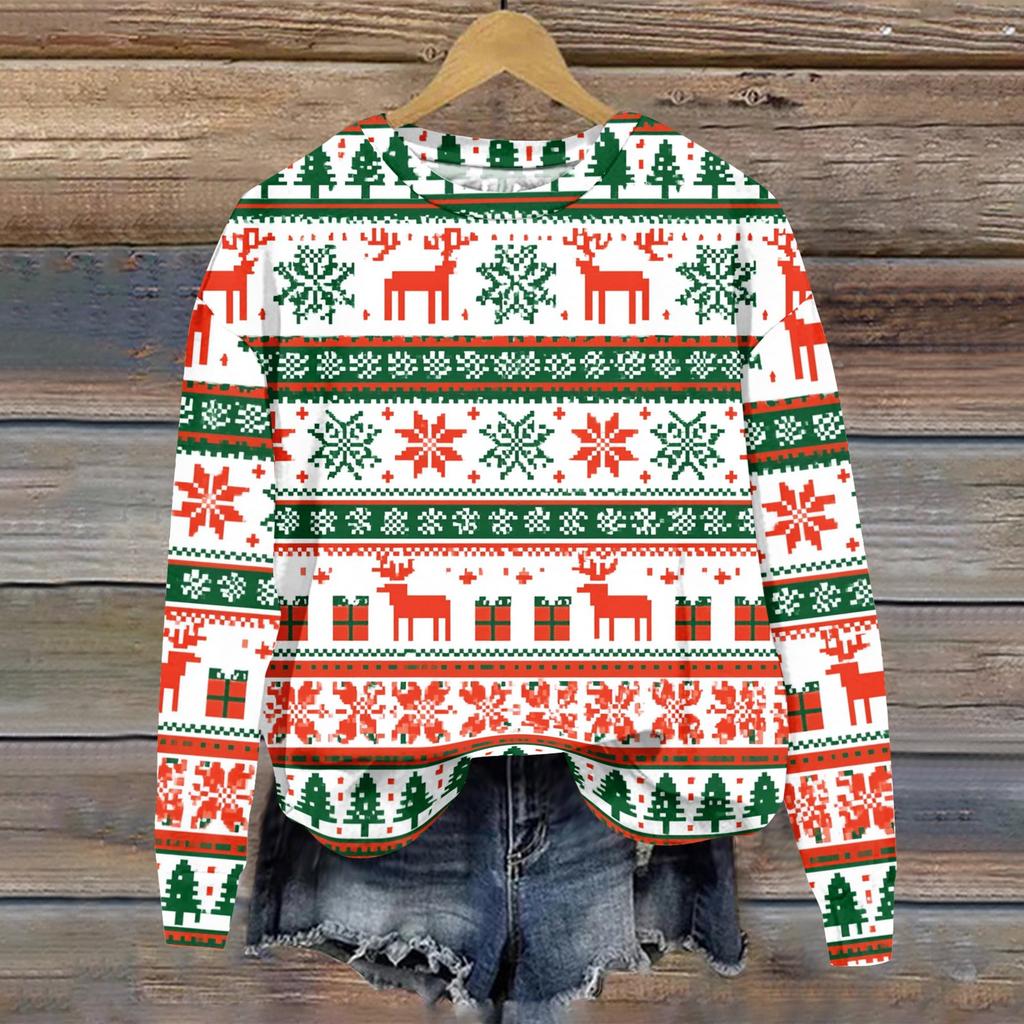 Women's Casual Long Sleeve Christmas Print Neck Sweatshirt
