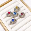 Gusen Jewelry Ice Flower Cut Oval Zircon Ring with High Carbon Diamond - Colorful European and American Style