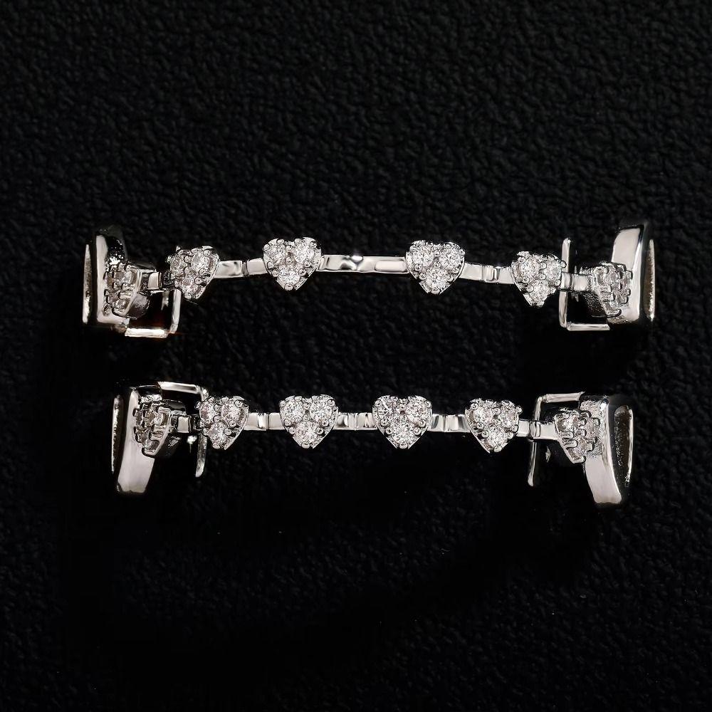 Double Glossy Charm Teeth Grillz Hip Hop Tooth Caps Gift Love Drill Braces  Dental Crown