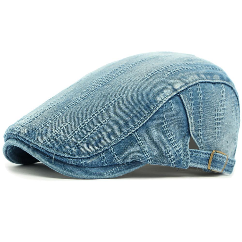 HT4773 Mens Beret Women Spring Summer Sun Cap Male Female Denim Beret Cap Retro Artist Painter Beret Hat Adjustable Ivy Flat Cap