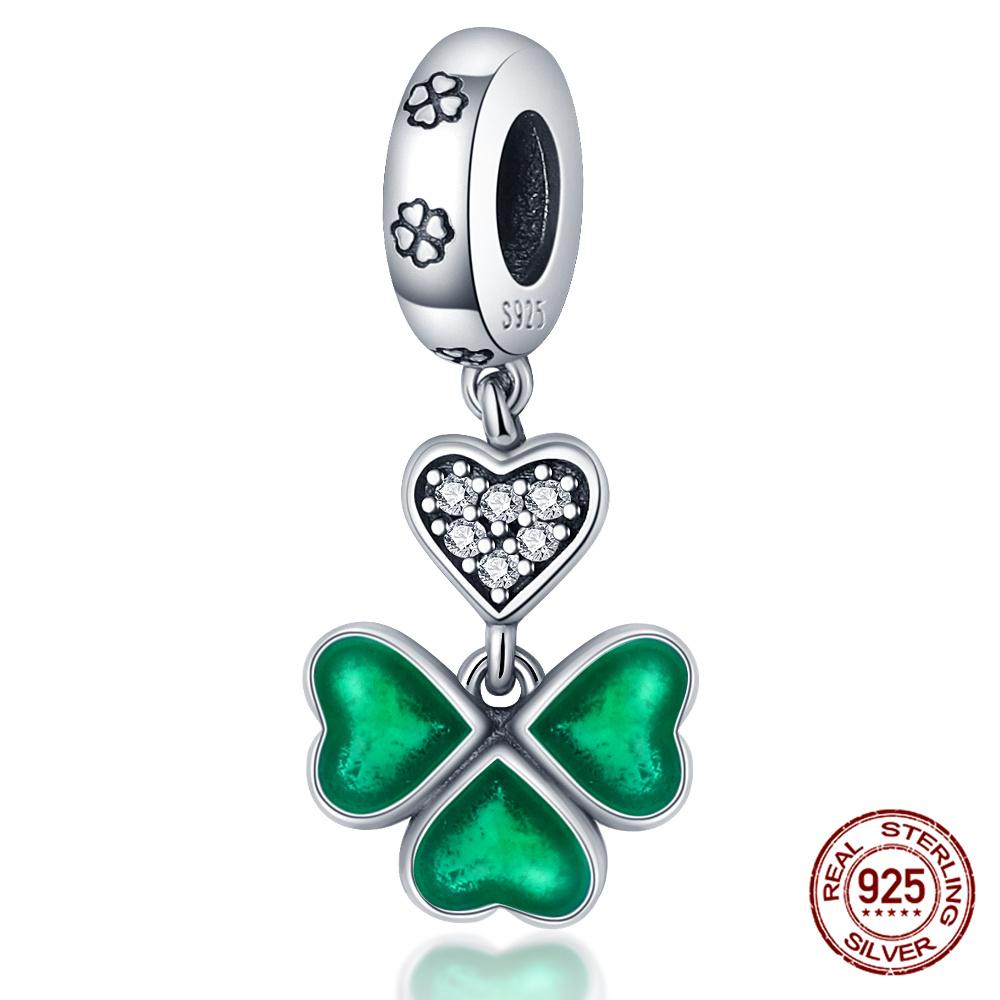 100% 925 Silver Heart Shaped Four Leaf Clover Ladybug Charms Fit Original 925 Women Bracelet DIY Jewelry Making Gift