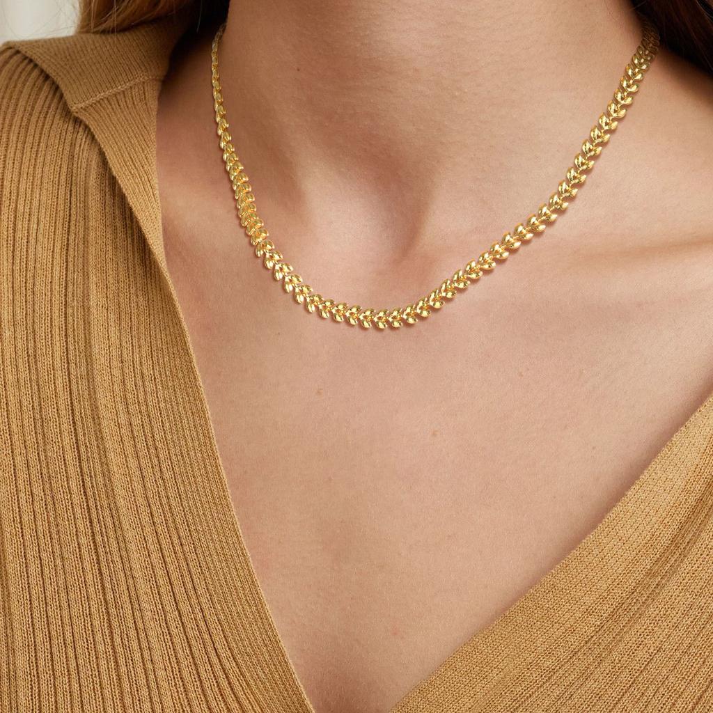 Women's Chic Chokers Necklaces, Gold Color Stainless Steel Wheat Chain Bracelet, Collar Necklace, Fashion Jewelry Gift To Girls