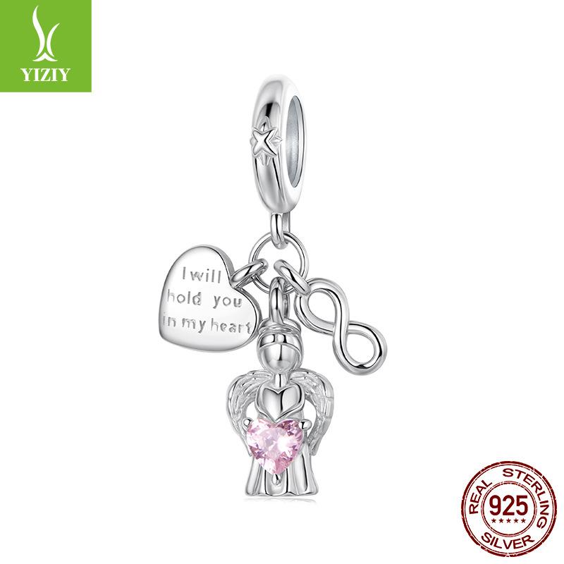 Pink Love Guardian Angel Pendant Accessories Romantic Love S925 Sterling Silver Bracelet Beaded