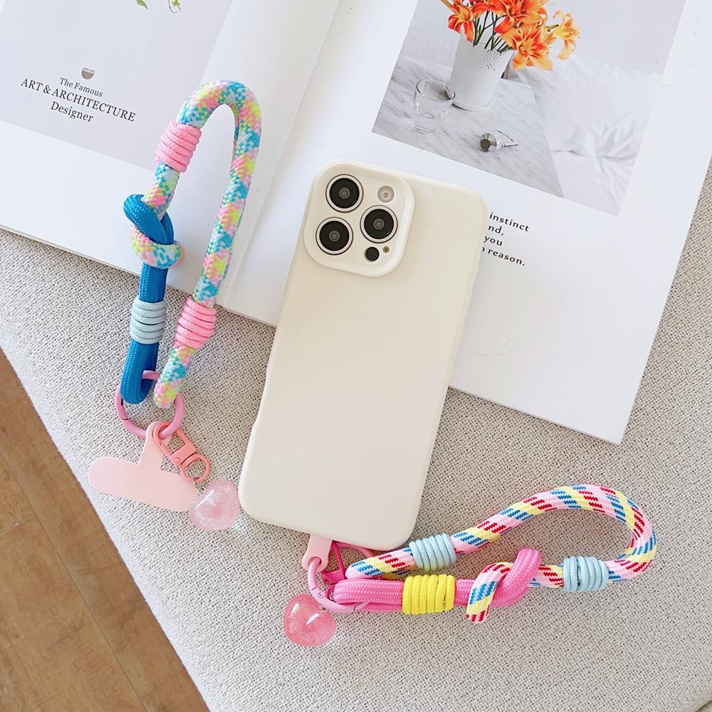Korea Universal Braided Mobile Phone Lanyard Strap Love pendant Hanging Chain Ring Cord Patch Wrist Strap Cell Phone Detachable