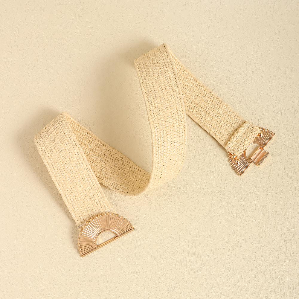 Waistband Women's premium sense Black elastic waist seal individual alloy counterbuckle waist pp straw beige fine belt