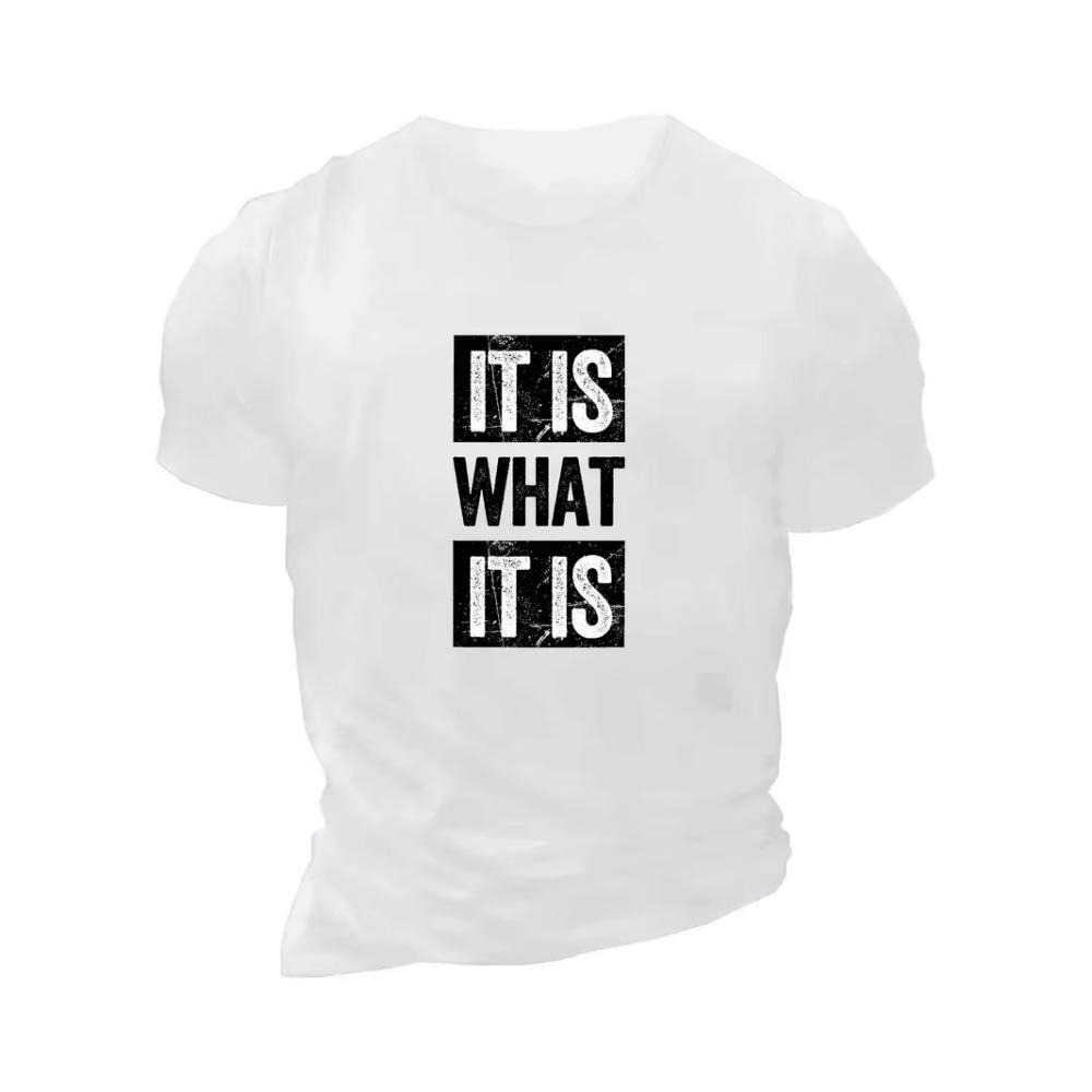 Men's Casual Fashion Cotton T-Shirt, "It Is It Is" Graphic Printed Short Sleeve T-Shirt Oversized Top Men's Clothing Plus Size