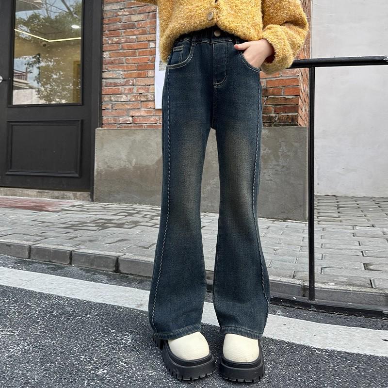 Girls' High-Waisted Retro Flared Jeans - Spring & Autumn