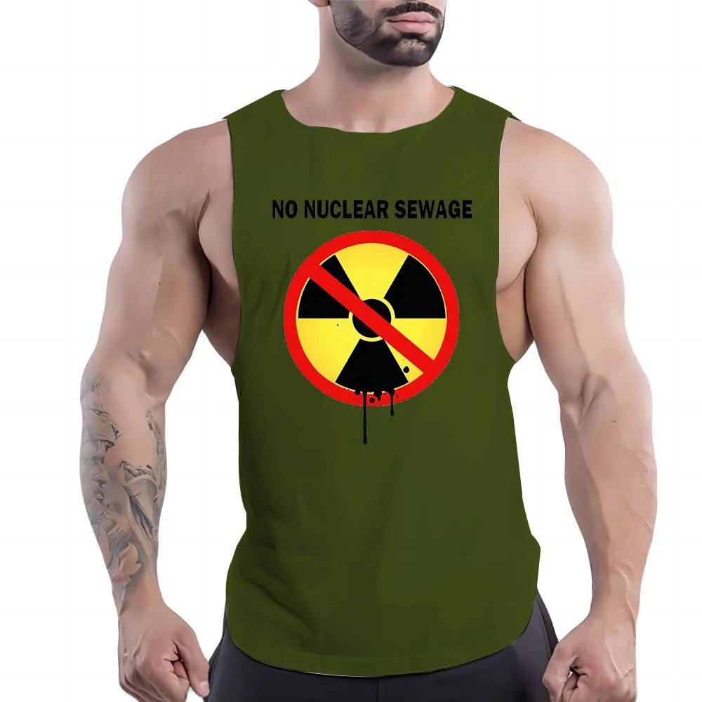 Letní pánské fitness venkovní sportovní tričko s kulatým výstřihem a 2D potiskem grafiky jaderné kontaminace, pohodlné bez rukávů