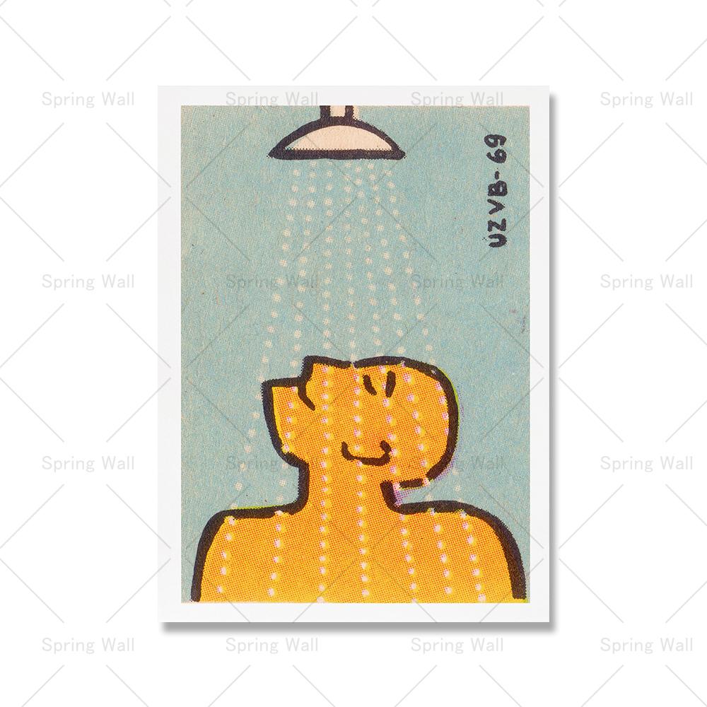 Lustiges Badezimmer-Schild Leinwanddrucke und Poster Mann steht unter der Dusche Badezimmer-Kunst für Männer Gemälde Wandbild Toilette WC Deko