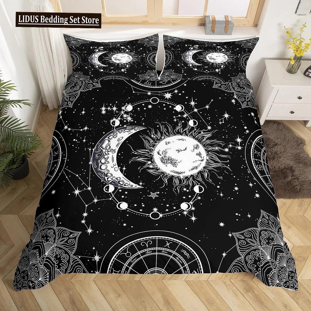 Zestaw poszwy na kołdrę Złote Słońce i Księżyc Boho Tajemniczy Kolor Dekoracja Domu Zestaw Pościeli Dorośli Prezenty Z Zamkiem Błyskawicznym Dekoracyjny Pokrowiec na Kołdrę