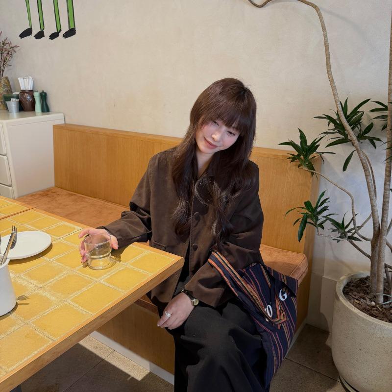 Imitation suede doll collar loose short casual tooling cardigan jacket women