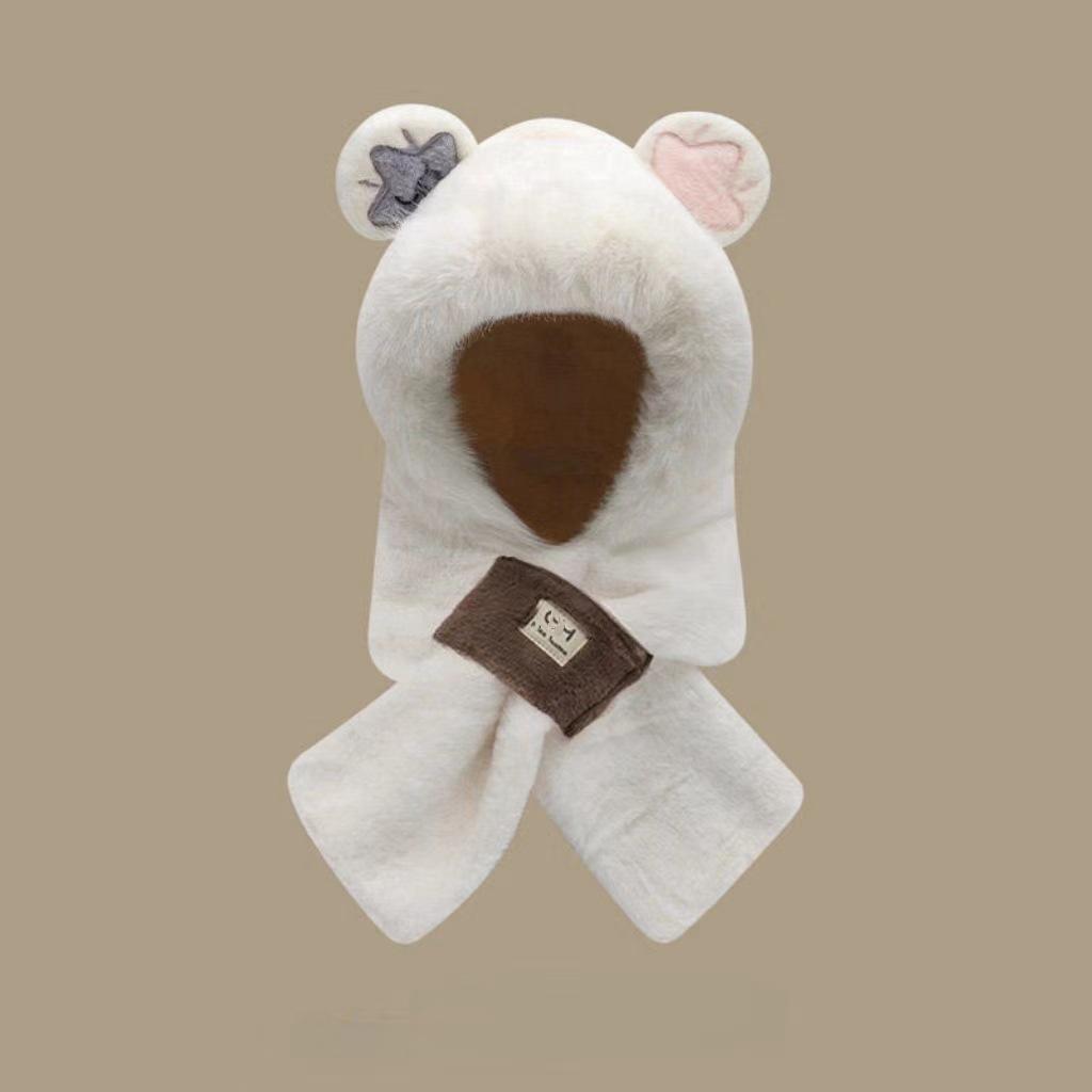 Three-dimensional rabbit ears plush hat two-piece set, ear protector, Lei Feng hat, cycling cold-proof hat, scarf integrated two-piece set