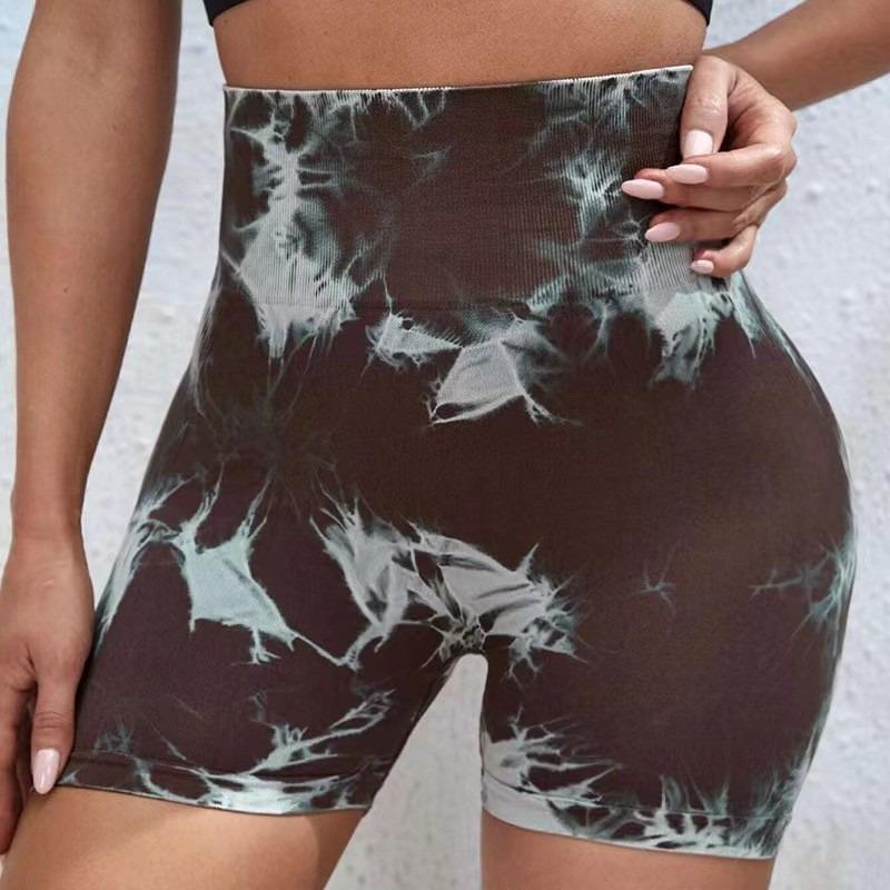 Tie Dyed Seamless Fitness Pants WOMEN'S High Waist and Hip Lifting Sports Tight Shorts Running Sexy Peach Fitness Yoga Shorts