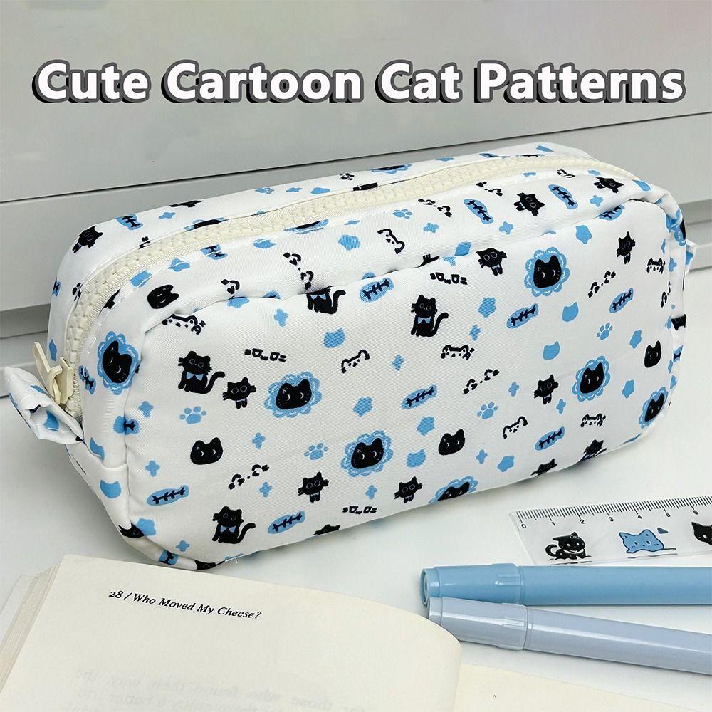 Cute Cartoon Cat Pen Bag Large Capacity Zipper Design Stationery Bag Stationery Organizer Students