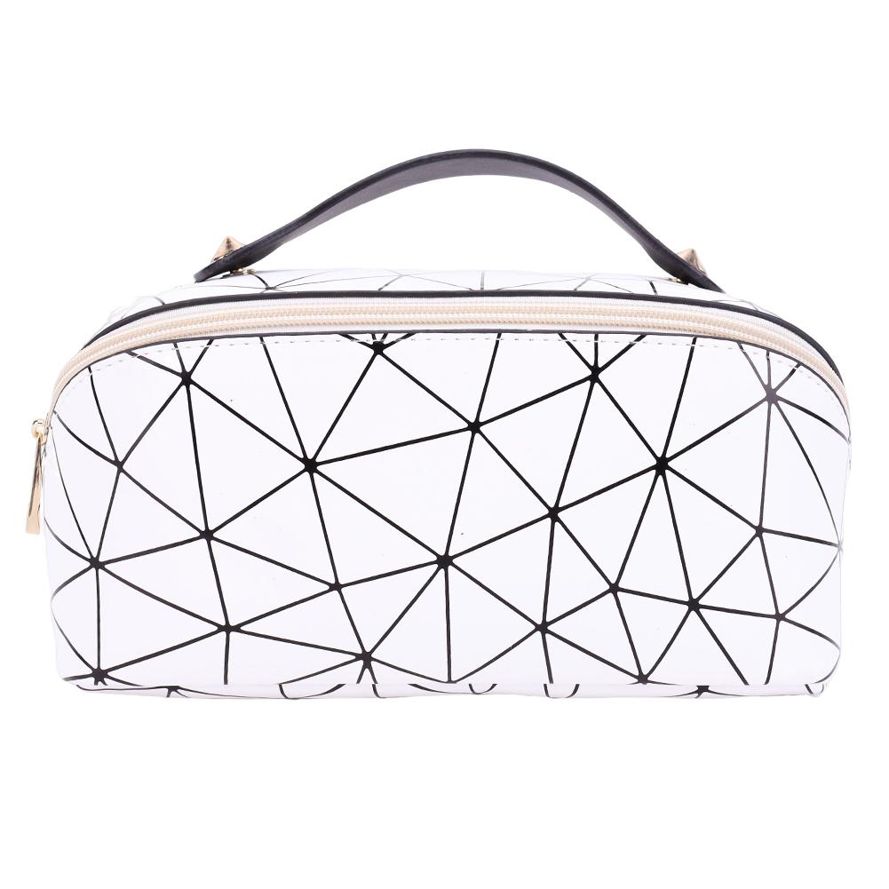 

Косметичка из ПУ многофункциональная ромбическая решетка большой емкости для женщин путешествия белый
