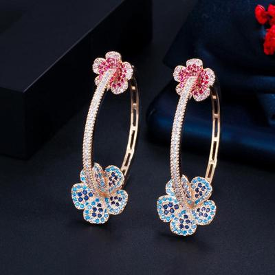 CMM Sweet Cubic Zirconia Light Golden Color Big Flower Hoop Earrings