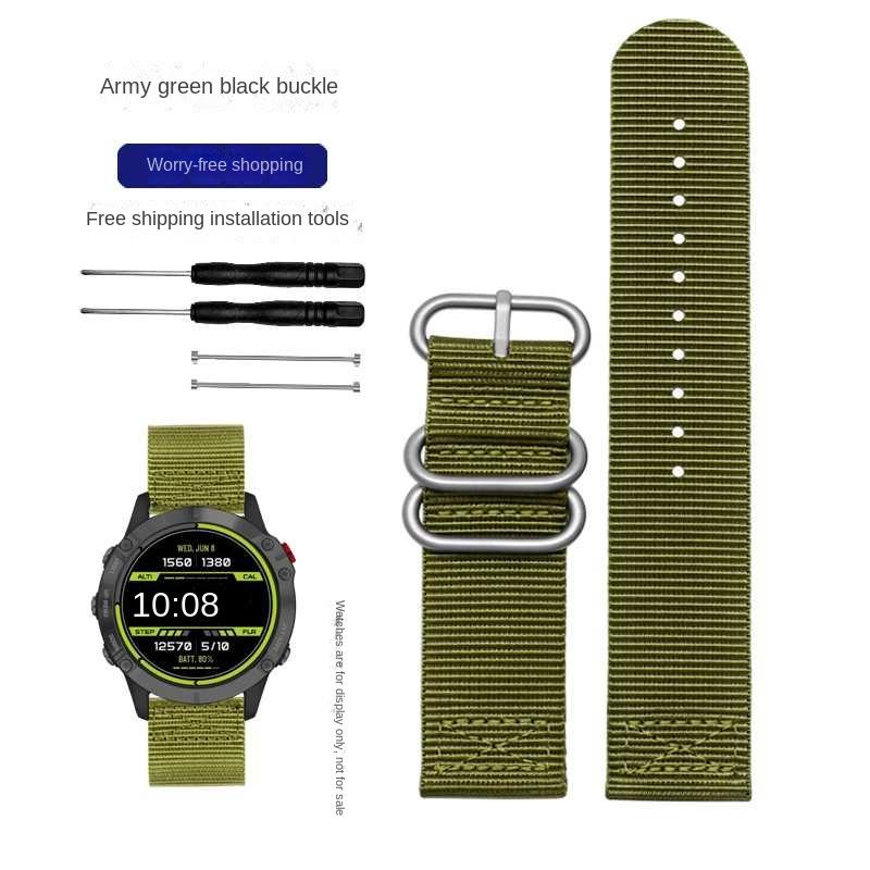 26mm Nylon Watch Band Luxury Nylon Strap 5 Ring Watch Replacement Band For Garmin Fenix 3 Fenix1 Fenix2 Black Green wwatchband
