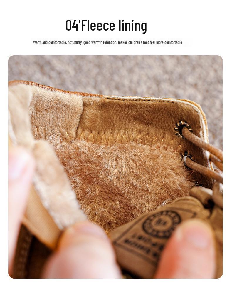 Children's Black Martin Boots - Boys' 2025 Autumn & Winter Non-slip Velvet Hiking Boots